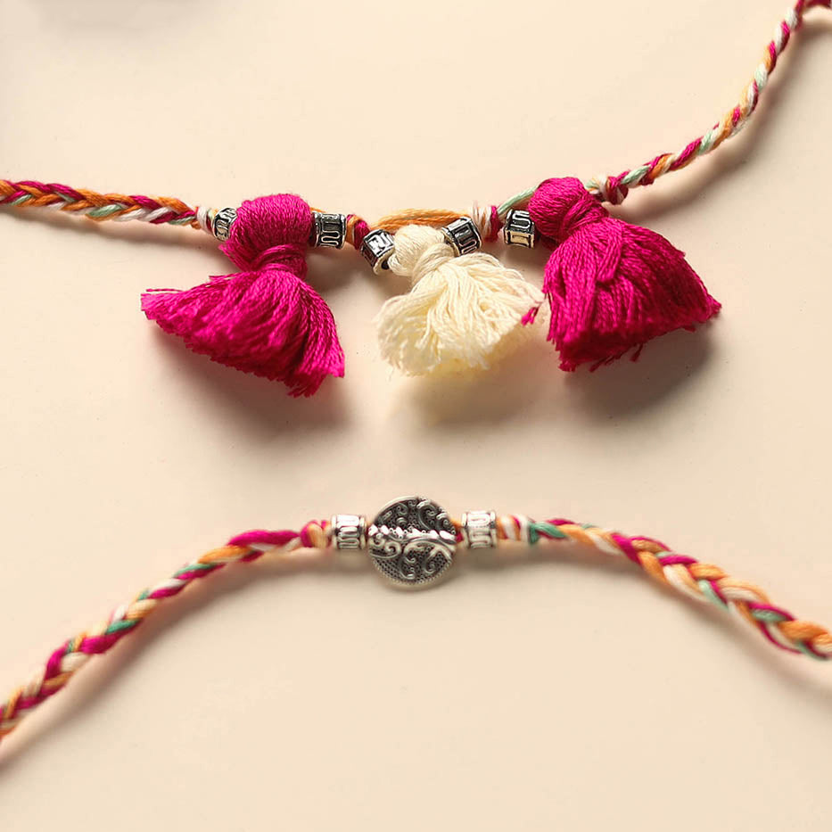 Handmade German Silver Rakhi & Lumba Set