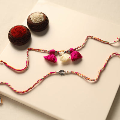 Handmade German Silver Rakhi & Lumba Set