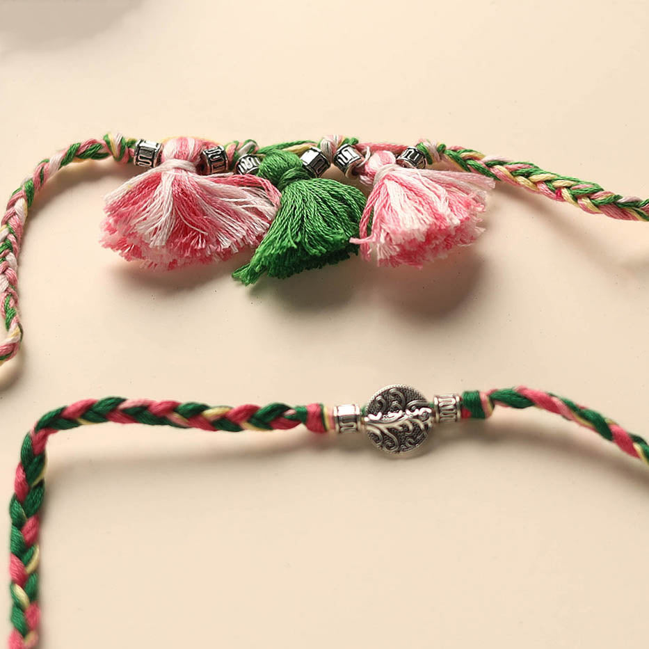 Handmade German Silver Rakhi & Lumba Set