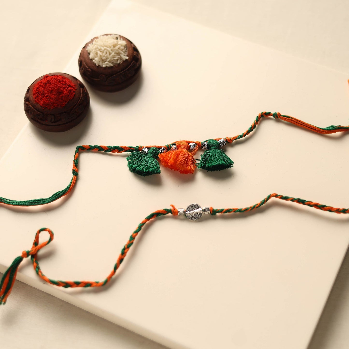 Handmade German Silver Rakhi & Lumba Set