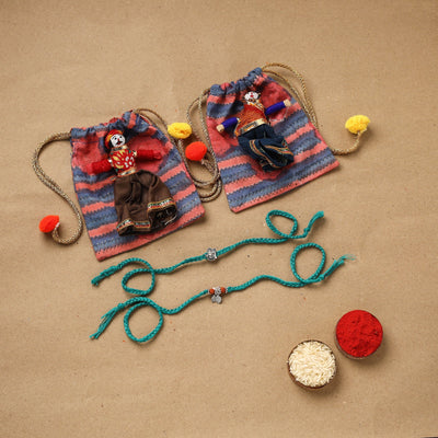 Handmade german silver beads rakhi & lumba set 188