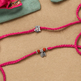 Handmade german silver beads rakhi & lumba set 211