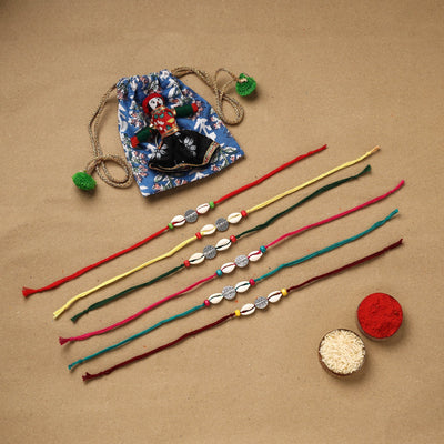 Handmade jute fabart shell work rakhi (set of 6) 157