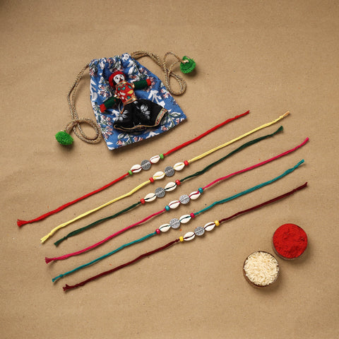 Handmade jute fabart shell work rakhi (set of 6) 157