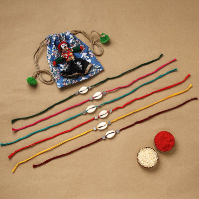 Handmade jute fabart shell work rakhi (set of 6) 159