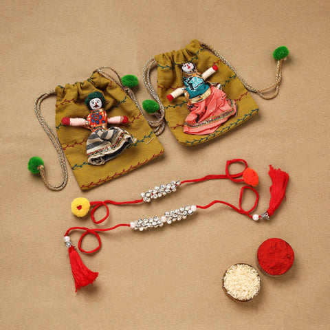 Handmade ghungroo work bhaiya bhabhi rakhi set 204