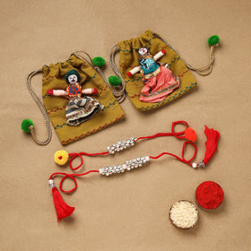 Handmade ghungroo work bhaiya bhabhi rakhi set 204