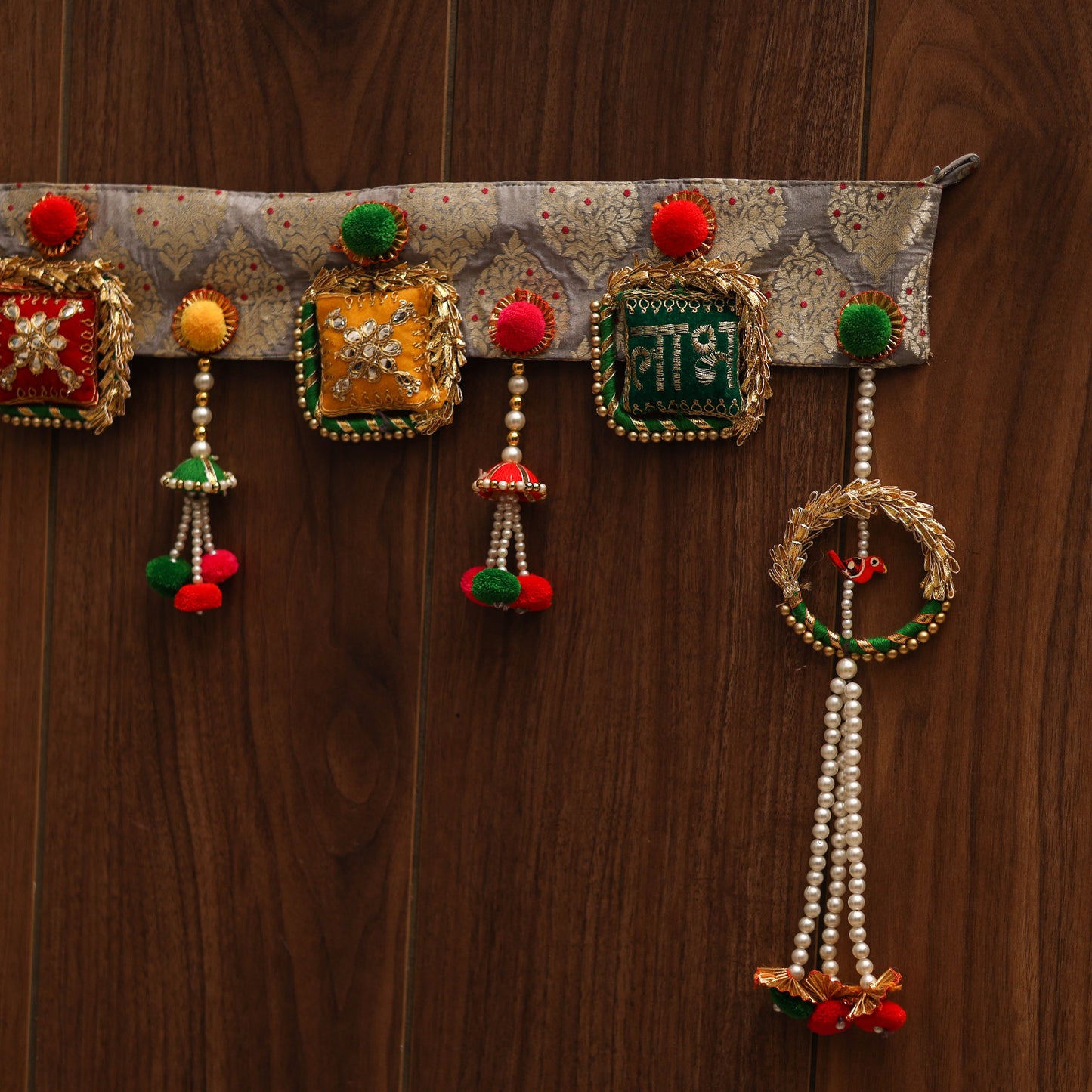 Handmade gota & bead work banarasi fabric toran for home