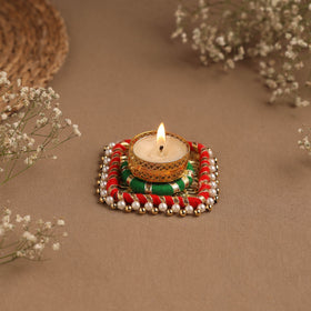 Handmade gota & bead work square tealight candle holder 20