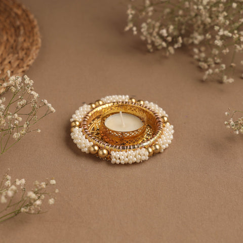 Handmade gota & bead work tealight candle holder 11
