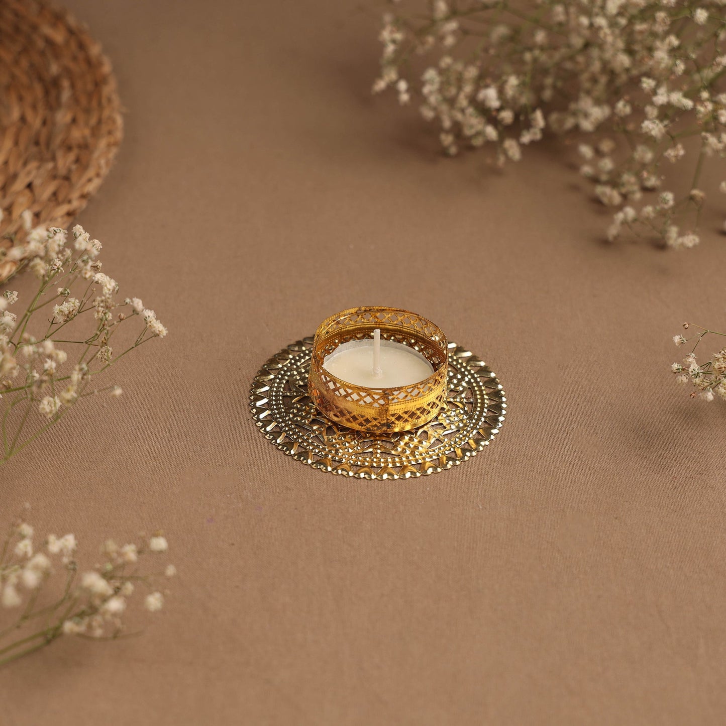 Handmade gota & bead work tealight candle holder 11