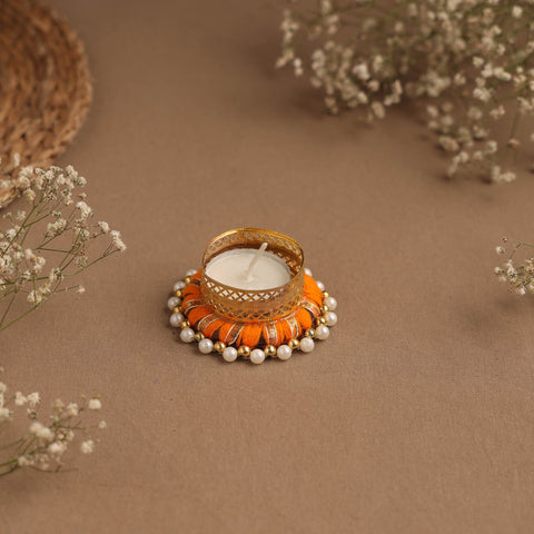Handmade gota & bead work tealight candle holder 13