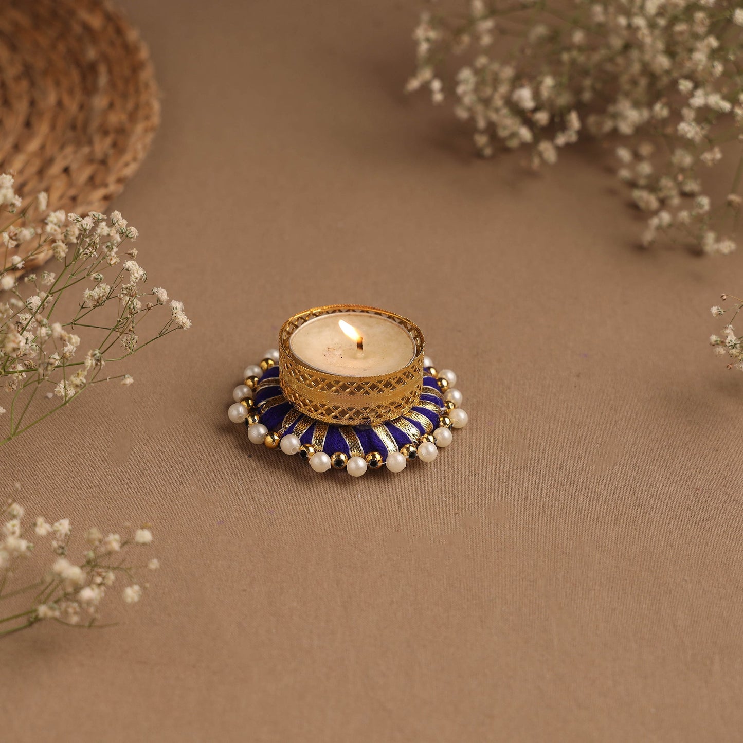 Handmade gota & bead work tealight candle holder 16