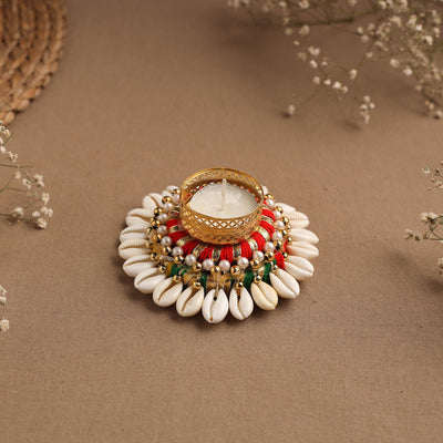 Handmade gota & shell work tealight candle holder 08