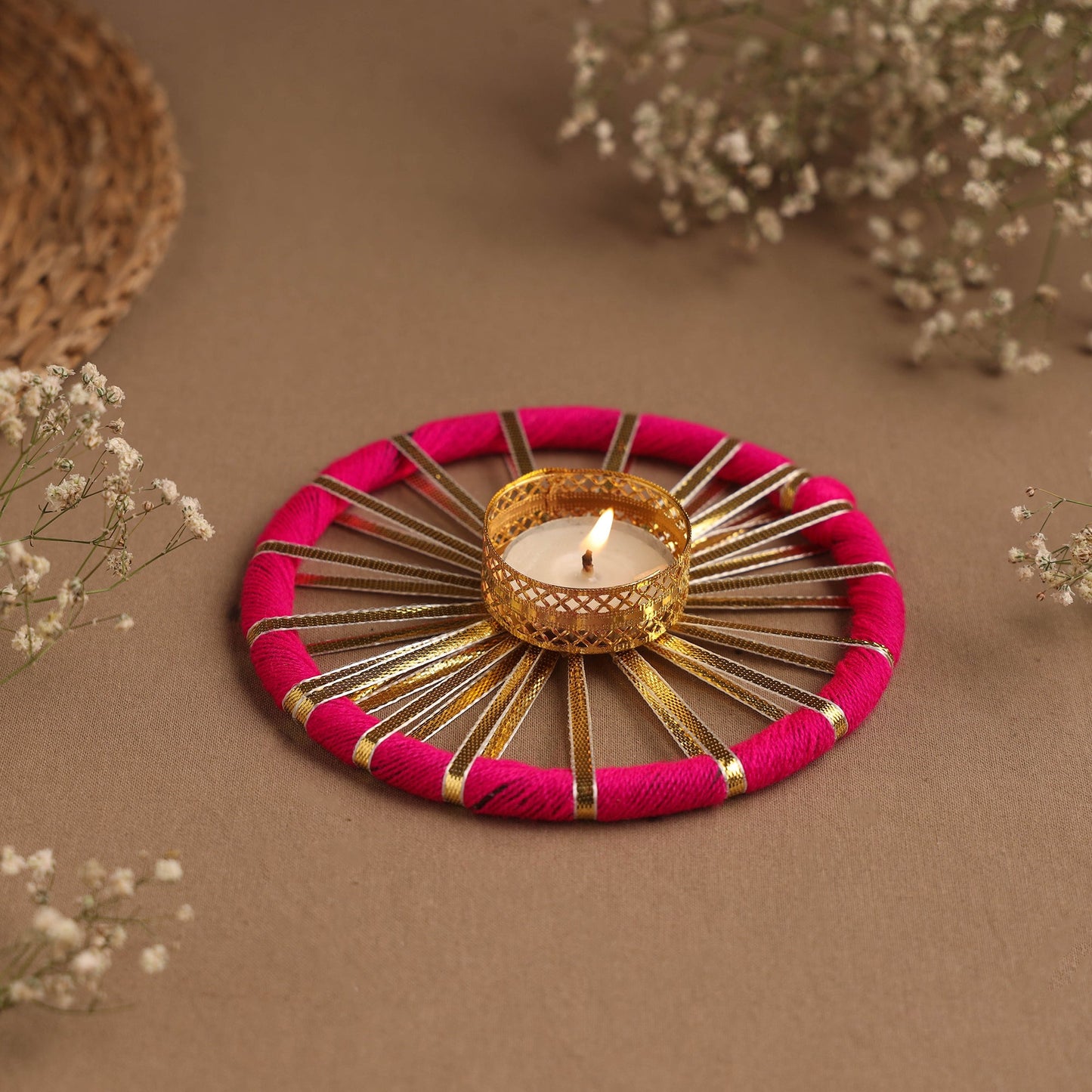 Handmade gota work chakra tealight candle holder 03