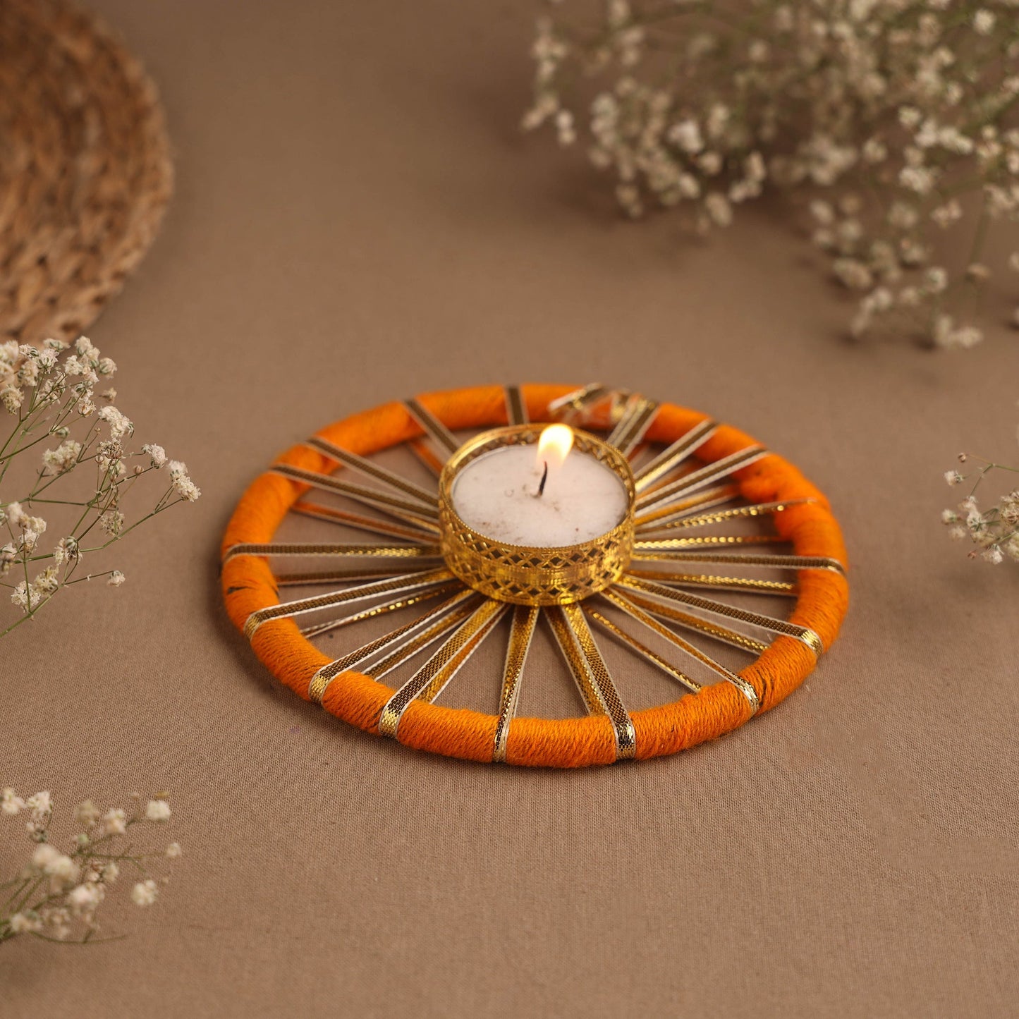 Handmade gota work chakra tealight candle holder 04