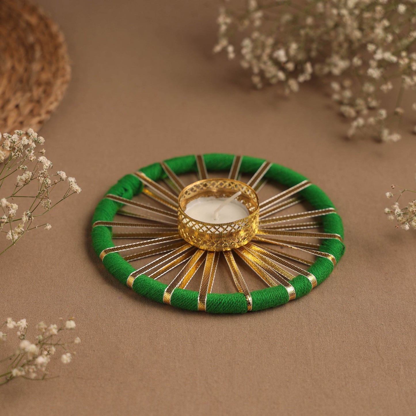 Handmade gota work chakra tealight candle holder 05