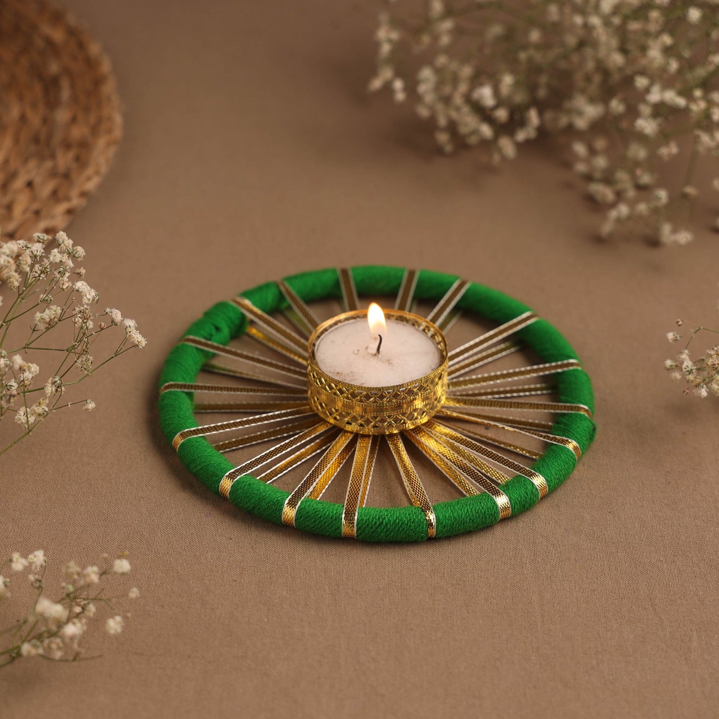 Handmade gota work chakra tealight candle holder 05