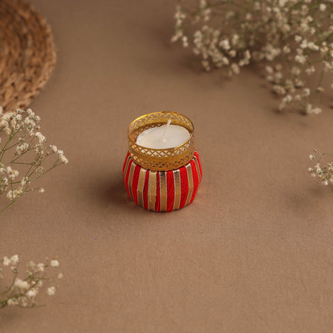 Handmade gota work damru tealight candle holder 06