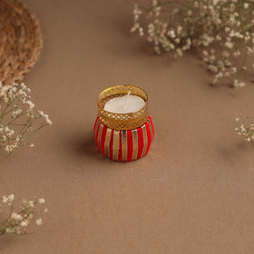 Handmade gota work damru tealight candle holder 06
