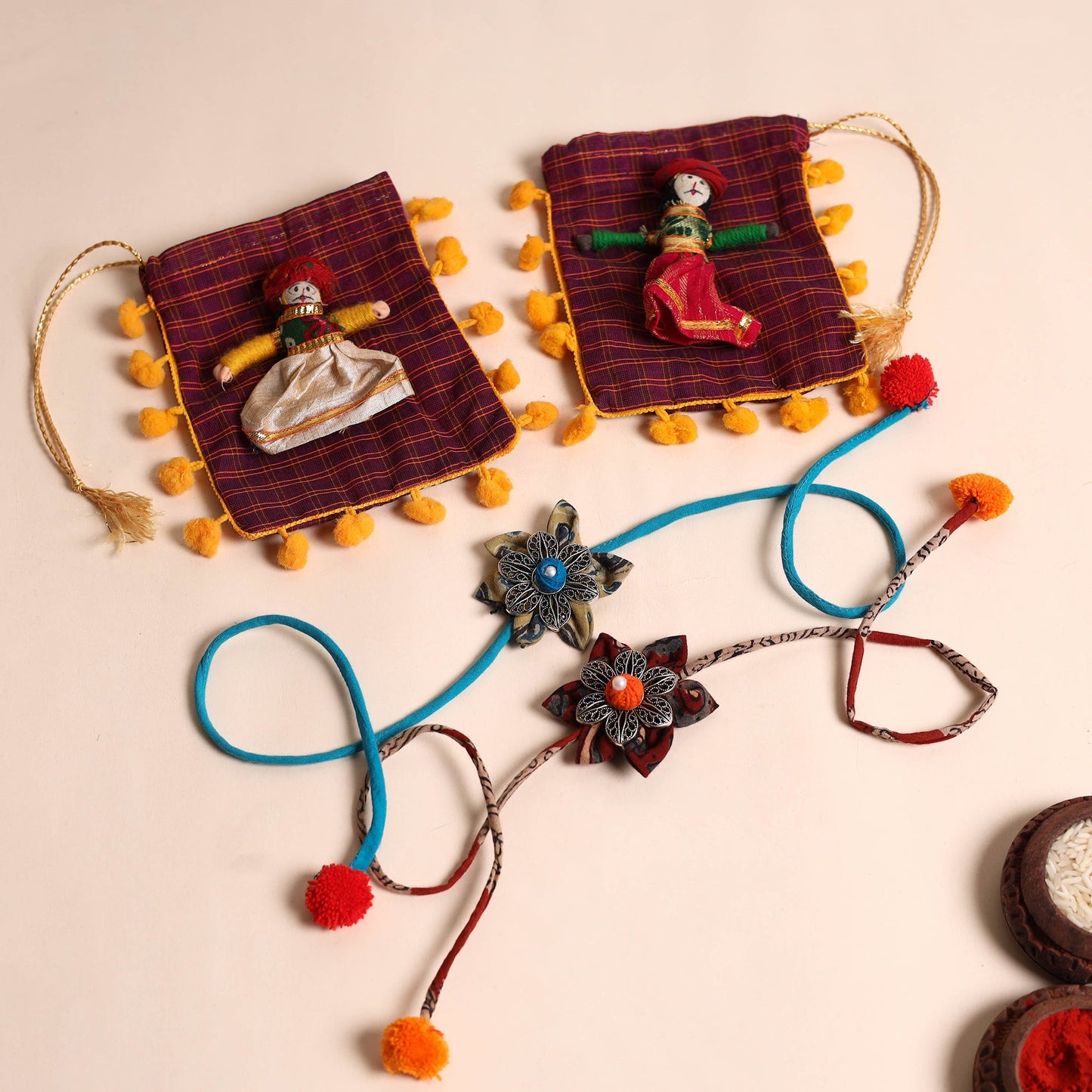  Handmade GS Fabric Flower Rakhi (Set of 2)