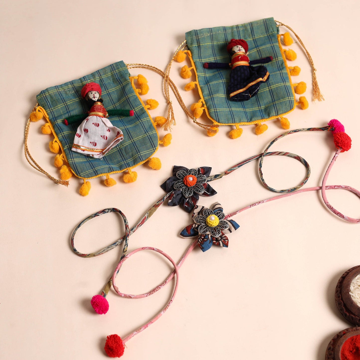  Handmade GS Fabric Flower Rakhi (Set of 2)