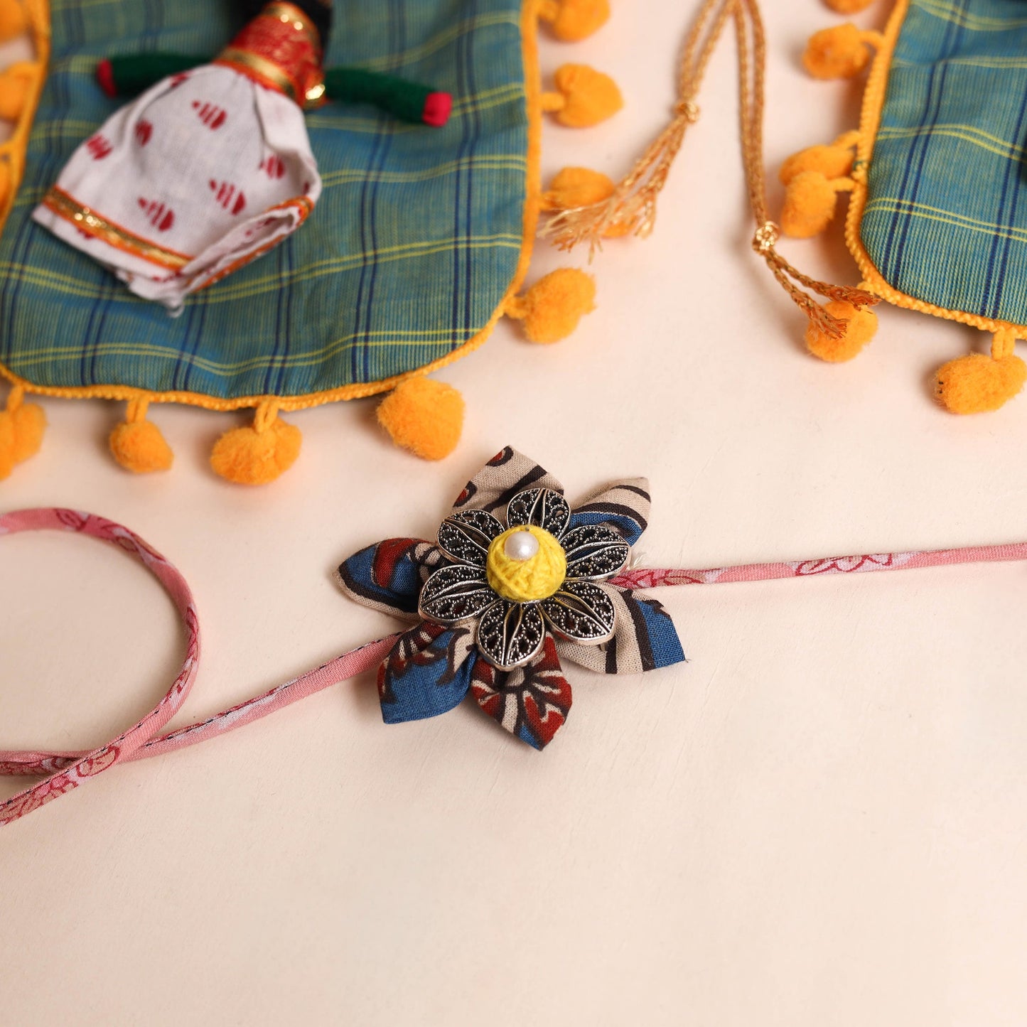  Handmade GS Fabric Flower Rakhi (Set of 2)