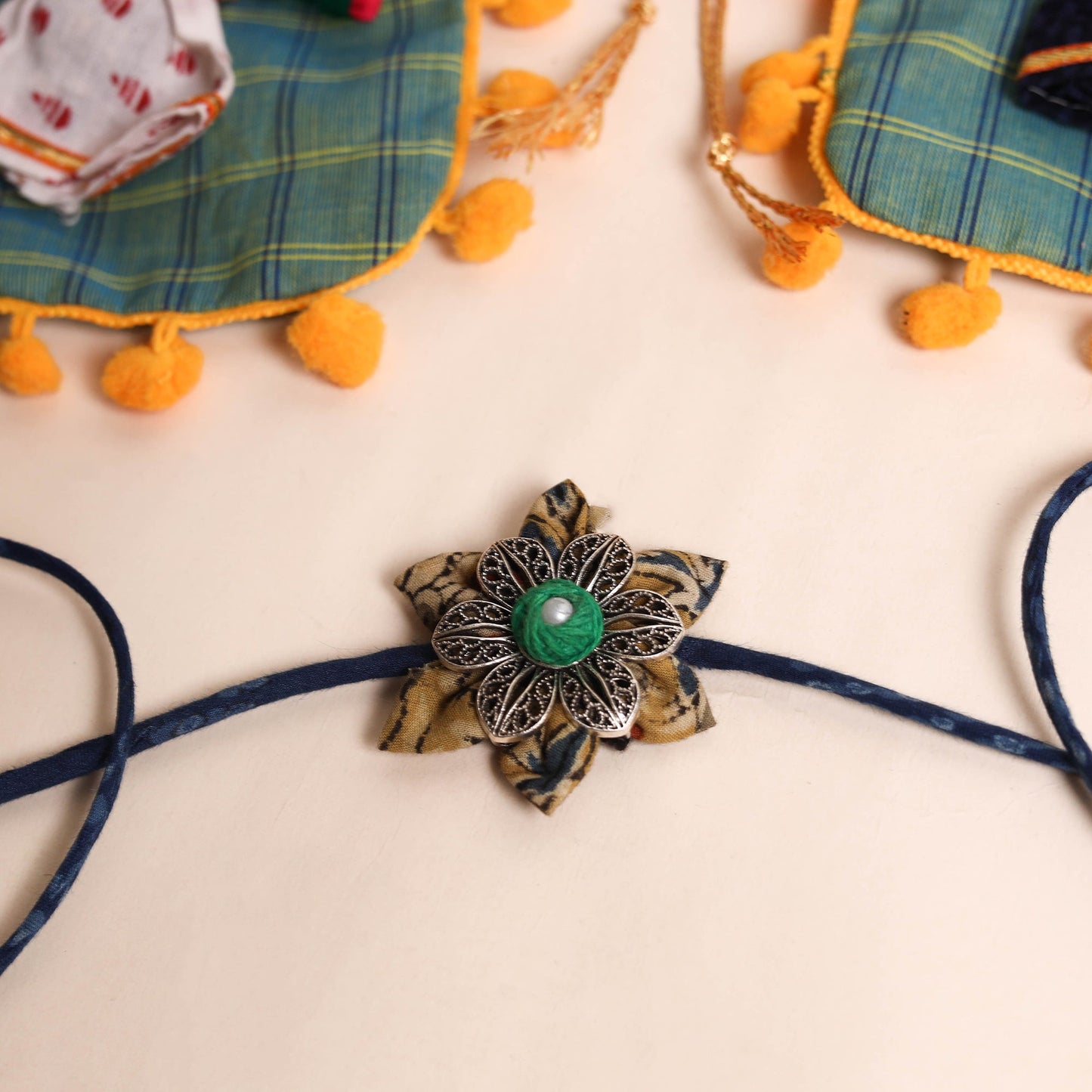  Handmade GS Fabric Flower Rakhi (Set of 2)