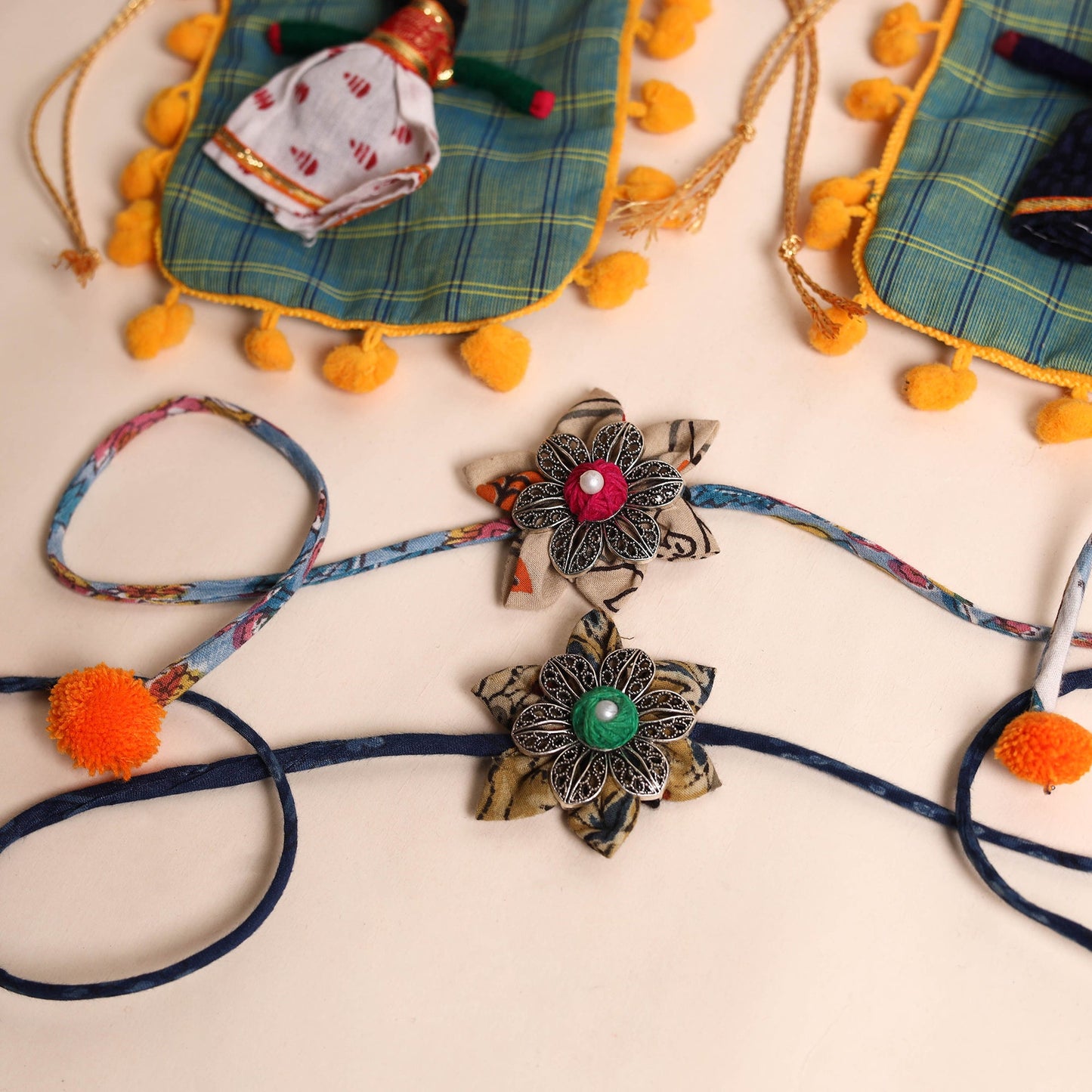  Handmade GS Fabric Flower Rakhi (Set of 2)