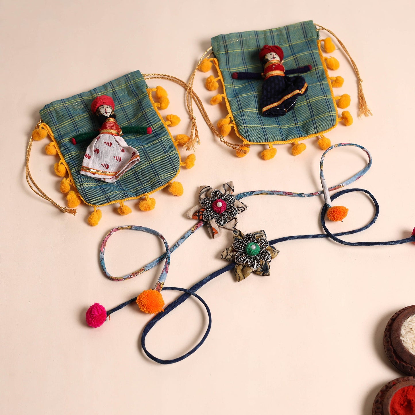  Handmade GS Fabric Flower Rakhi (Set of 2)