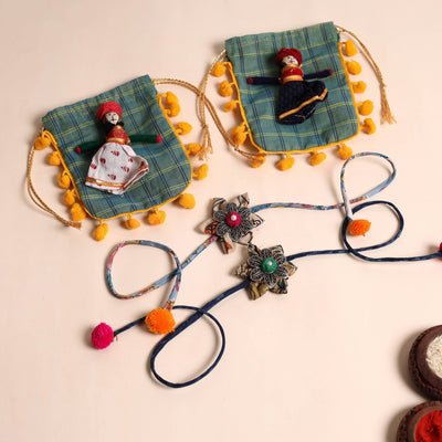  Handmade GS Fabric Flower Rakhi (Set of 2)