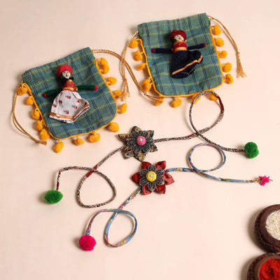  Handmade GS Fabric Flower Rakhi (Set of 2)