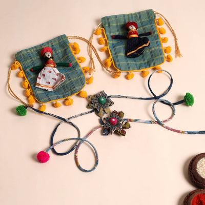  Handmade GS Fabric Flower Rakhi (Set of 2)