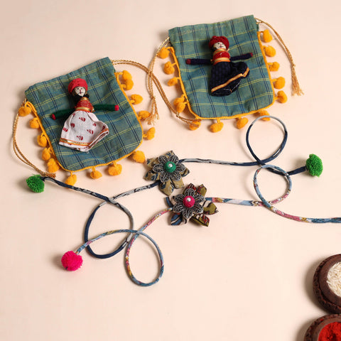  Handmade GS Fabric Flower Rakhi (Set of 2)