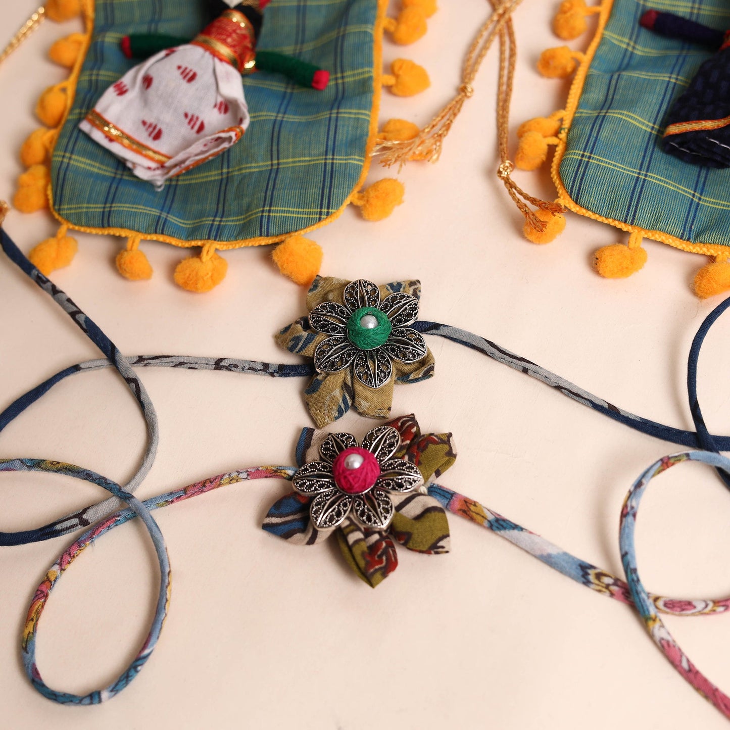  Handmade GS Fabric Flower Rakhi (Set of 2)