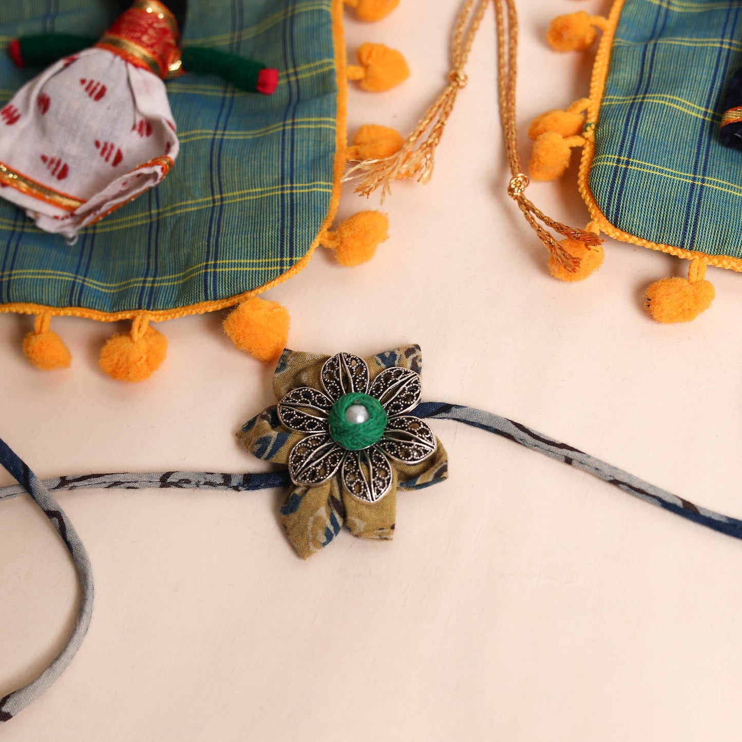  Handmade GS Fabric Flower Rakhi (Set of 2)