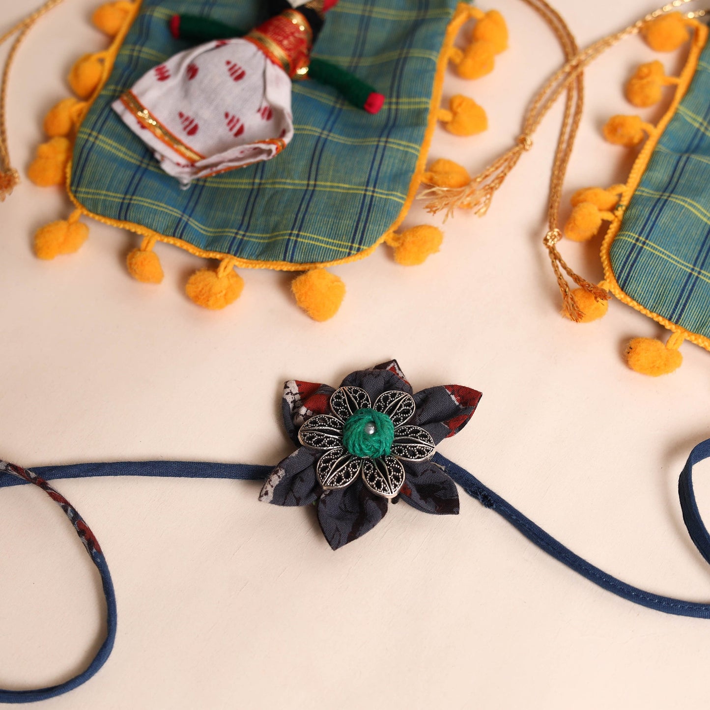  Handmade GS Fabric Flower Rakhi (Set of 2)