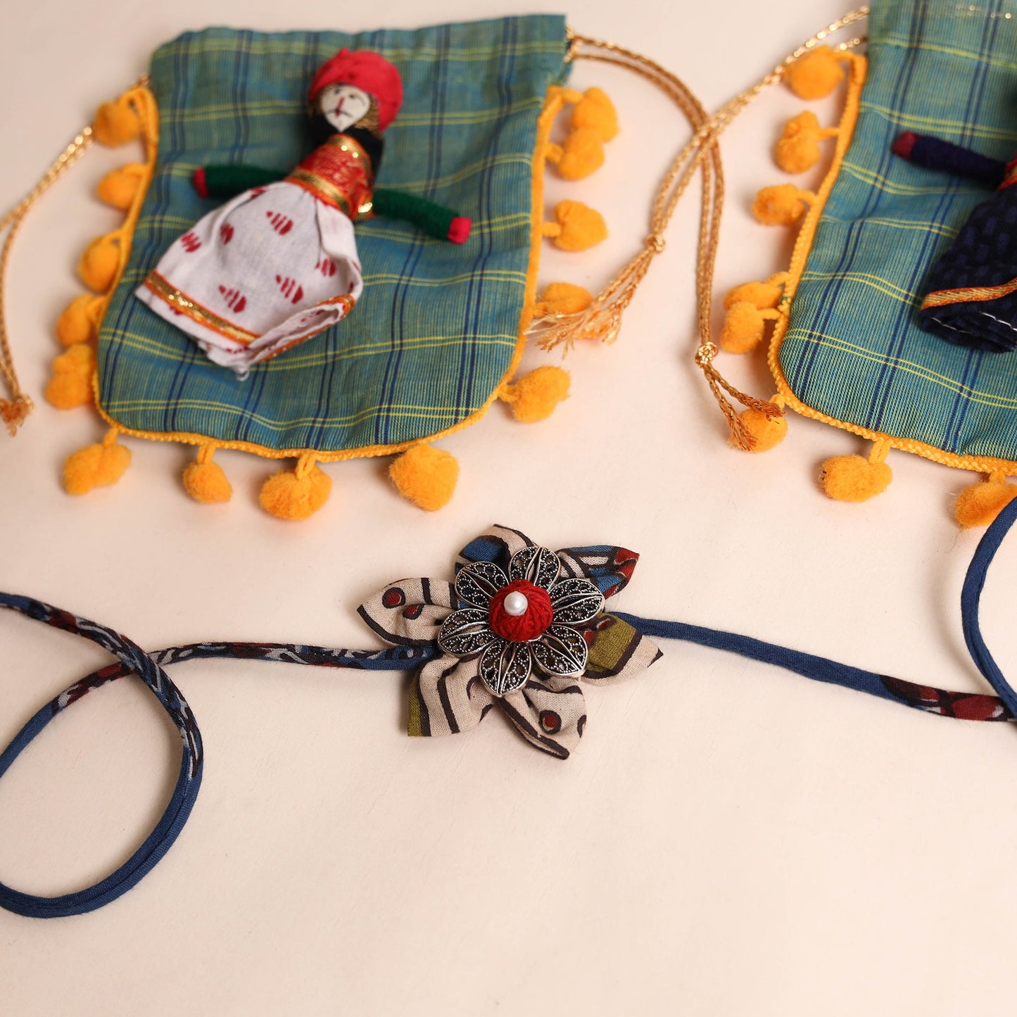  Handmade GS Fabric Flower Rakhi (Set of 2)