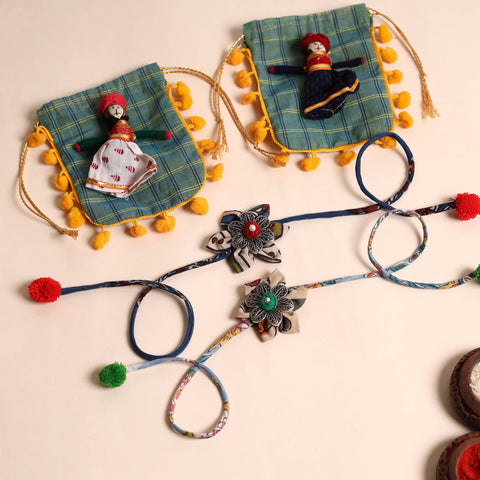  Handmade GS Fabric Flower Rakhi (Set of 2)