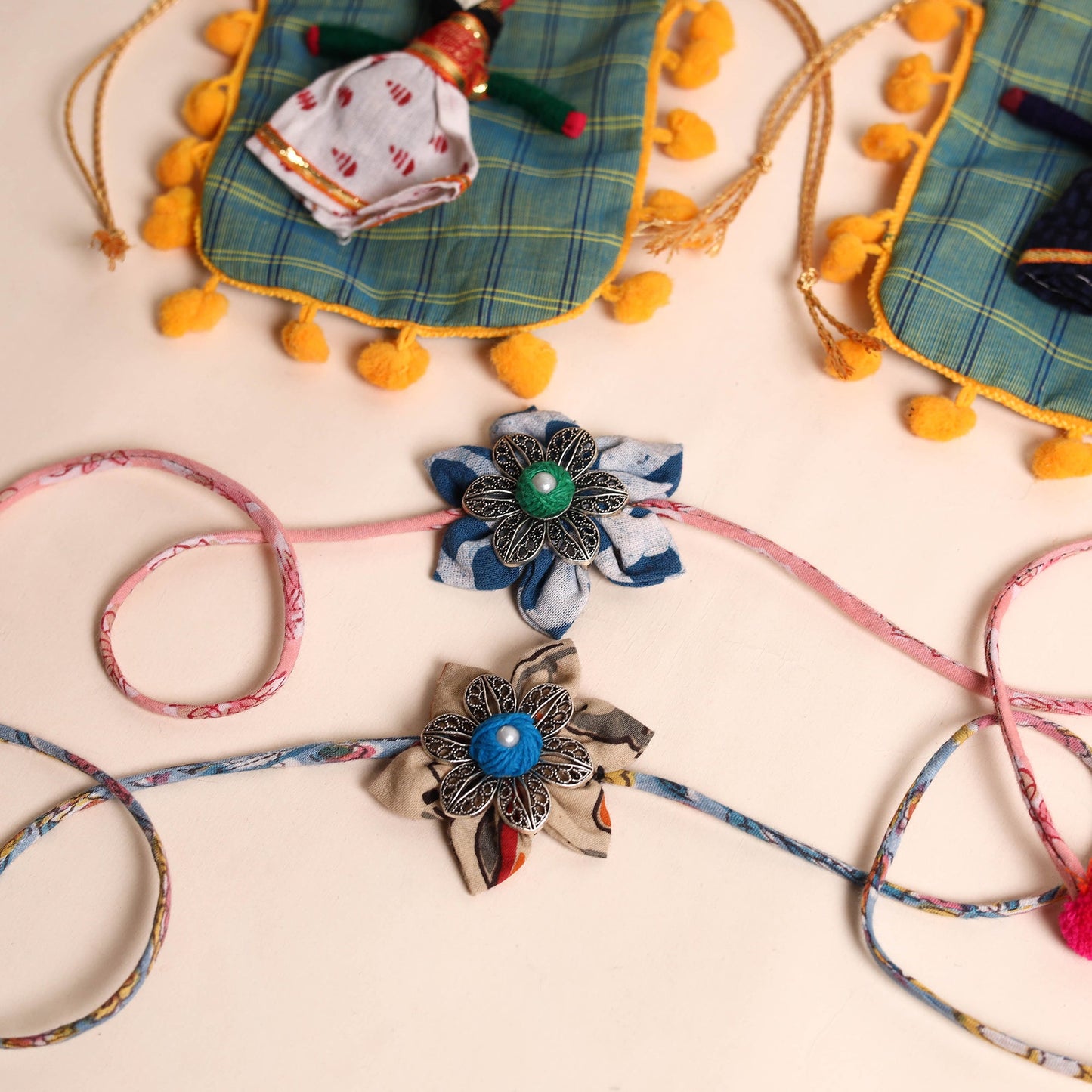  Handmade GS Fabric Flower Rakhi (Set of 2)