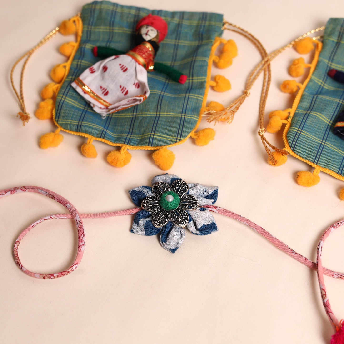  Handmade GS Fabric Flower Rakhi (Set of 2)