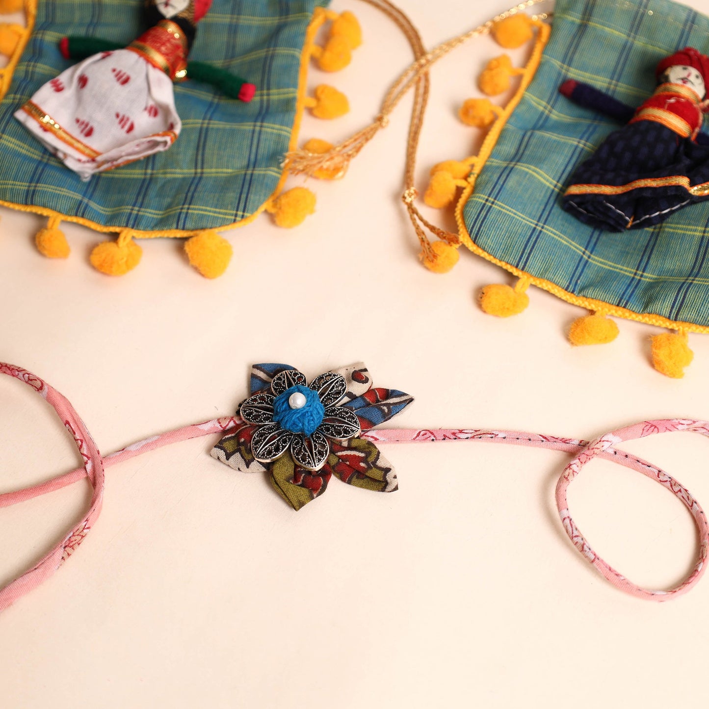  Handmade GS Fabric Flower Rakhi (Set of 2)