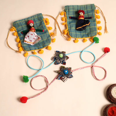  Handmade GS Fabric Flower Rakhi (Set of 2)