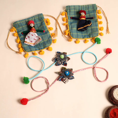  Handmade GS Fabric Flower Rakhi (Set of 2)