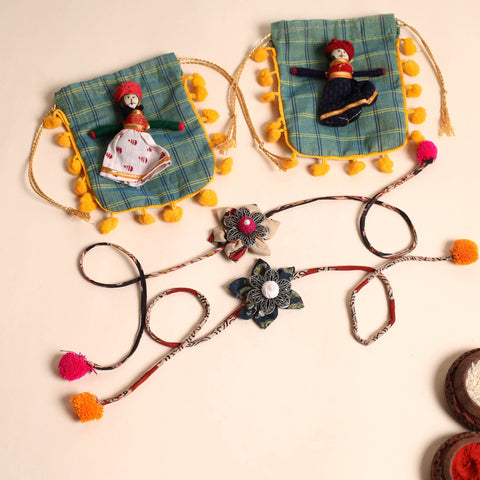  Handmade GS Fabric Flower Rakhi (Set of 2)