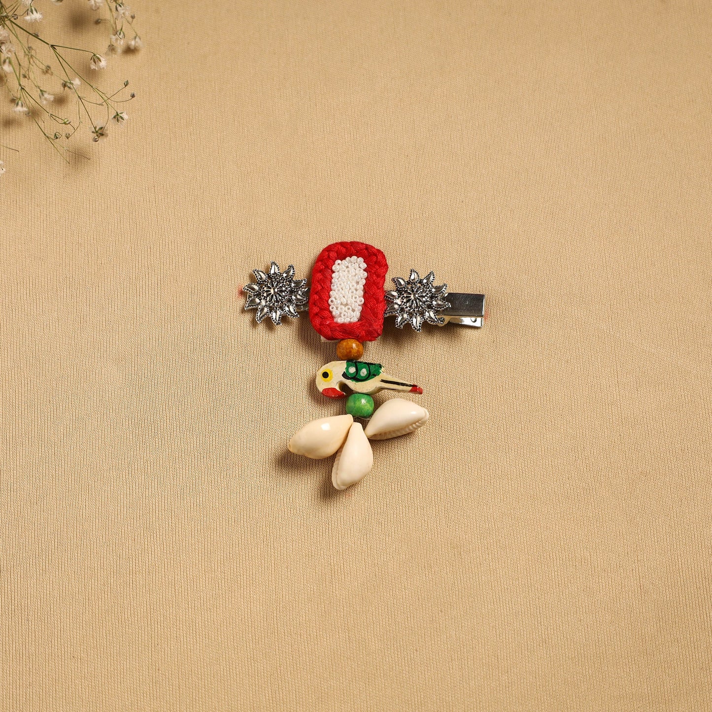 Handmade gs shell & thread work hair clip 31 - handcrafted