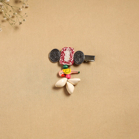 Handmade gs shell & thread work hair clip 35 - handcrafted