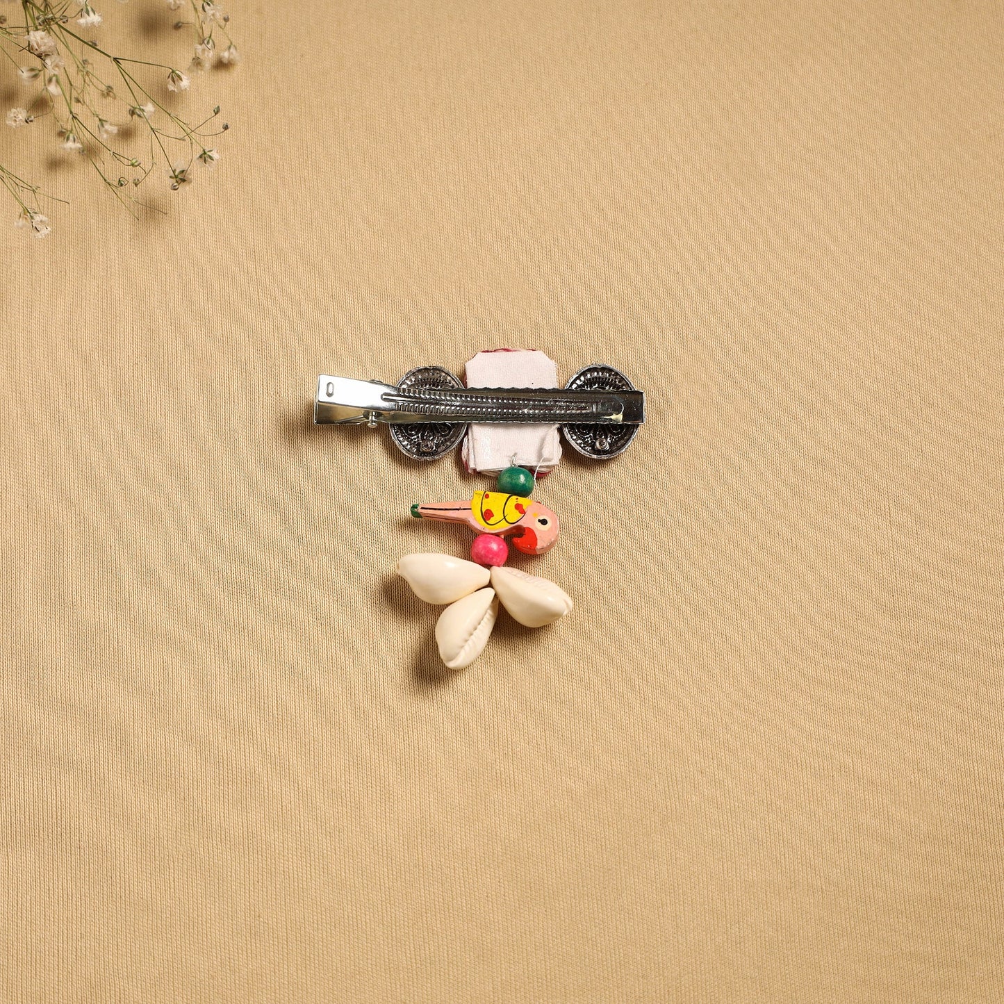 Handmade gs shell & thread work hair clip 35 - handcrafted