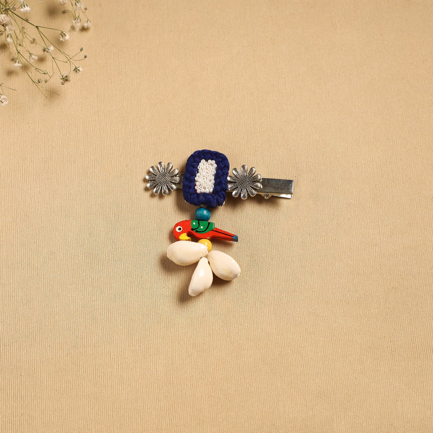 Handmade gs shell & thread work hair clip 37 - handcrafted