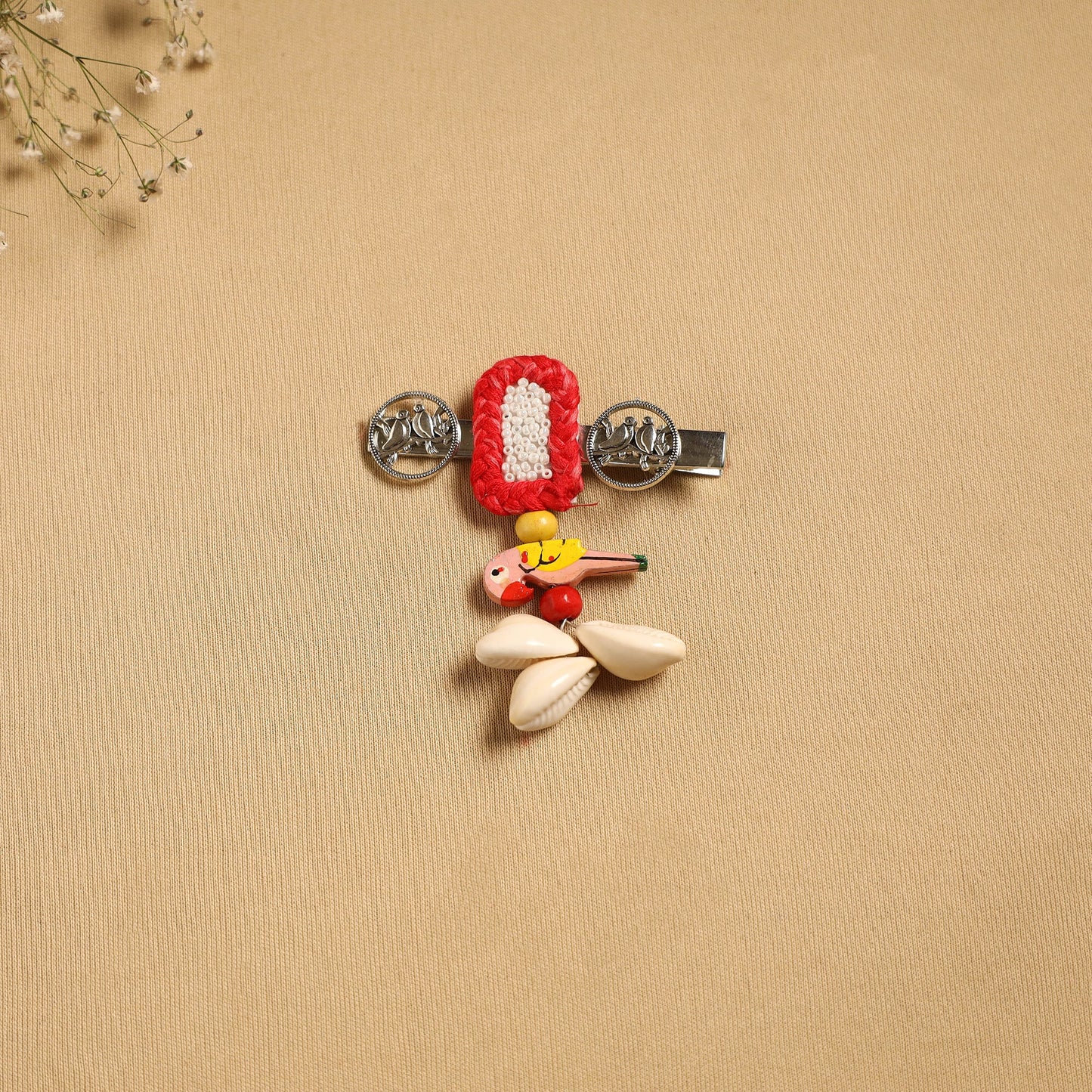 Handmade gs shell & thread work hair clip 38 - handcrafted